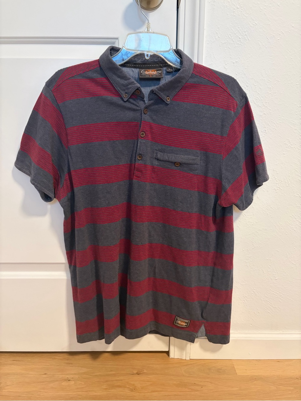 Grasshoppers Men's Striped Polo in Gray and Red